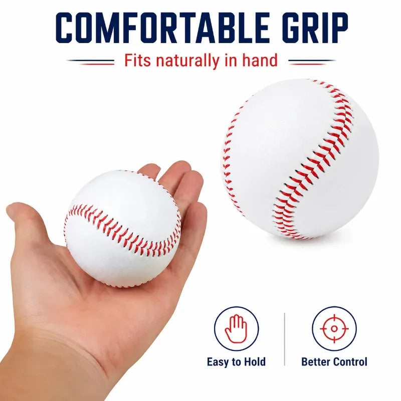 9 Inch Practice Baseball Standard Size Training Ball With Red Stitching Smooth Cover For Batting Catching Indoor Outdoor Play