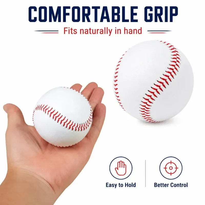 9 Inch Practice Baseball Standard Size Training Ball With Red Stitching Smooth Cover For Batting Catching Indoor Outdoor Play