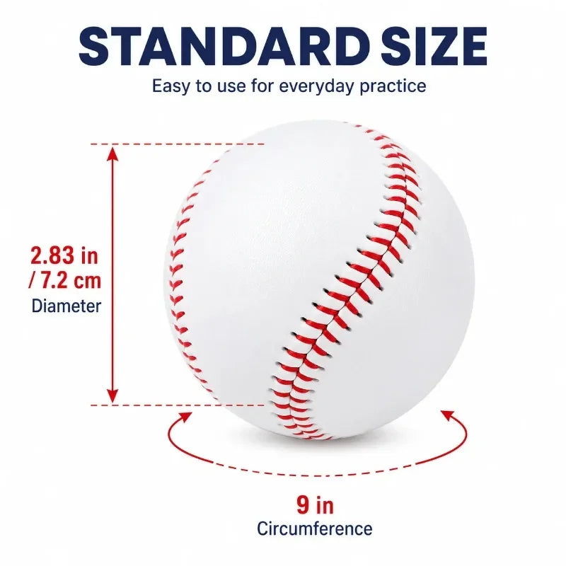 9 Inch Practice Baseball Standard Size Training Ball With Red Stitching Smooth Cover For Batting Catching Indoor Outdoor Play
