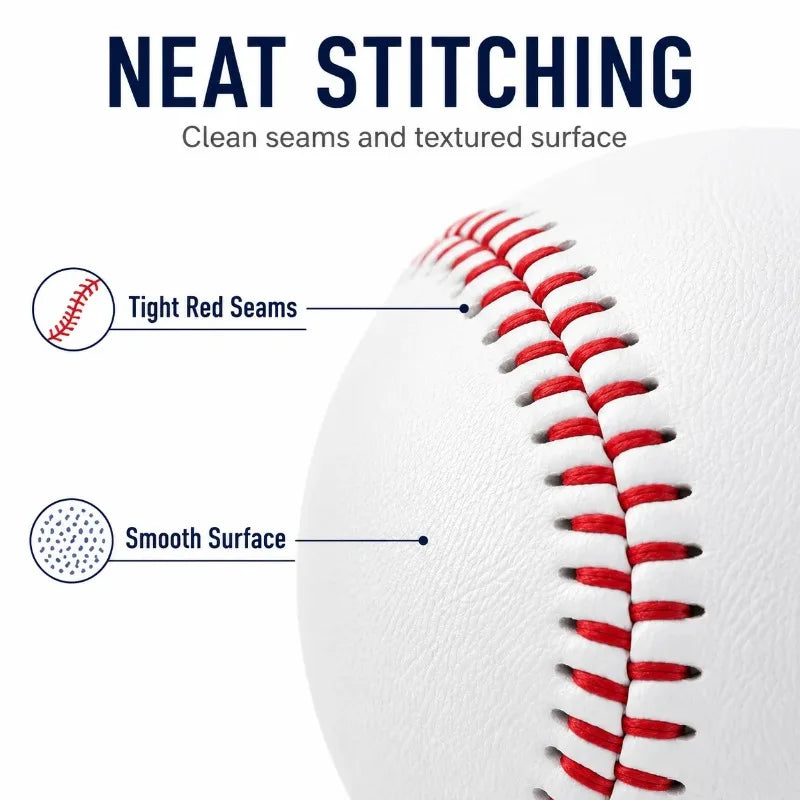 9 Inch Practice Baseball Standard Size Training Ball With Red Stitching Smooth Cover For Batting Catching Indoor Outdoor Play